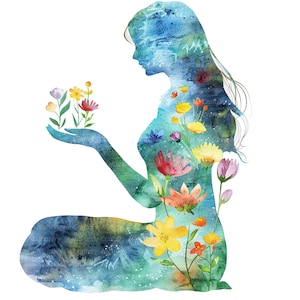 11 bloemen vrouw clipart, bloemboeket print, afdrukbare aquarel clipart, hoge kwaliteit png's, digitale download, ongewenste tijdschriften, papier ambacht