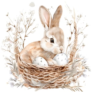 10 Osterhasen Korb Clipart 2, Oster Clipart, druckbare Aquarell Clipart, hochwertige JPG, digitaler Download, Papiermodell, Journaling