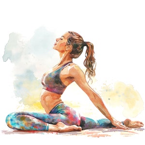 10 imágenes prediseñadas de mujer haciendo yoga, imágenes de meditación, imágenes prediseñadas de acuarela imprimibles, PNG de alta calidad, descarga digital, manualidades de papel, diario basura