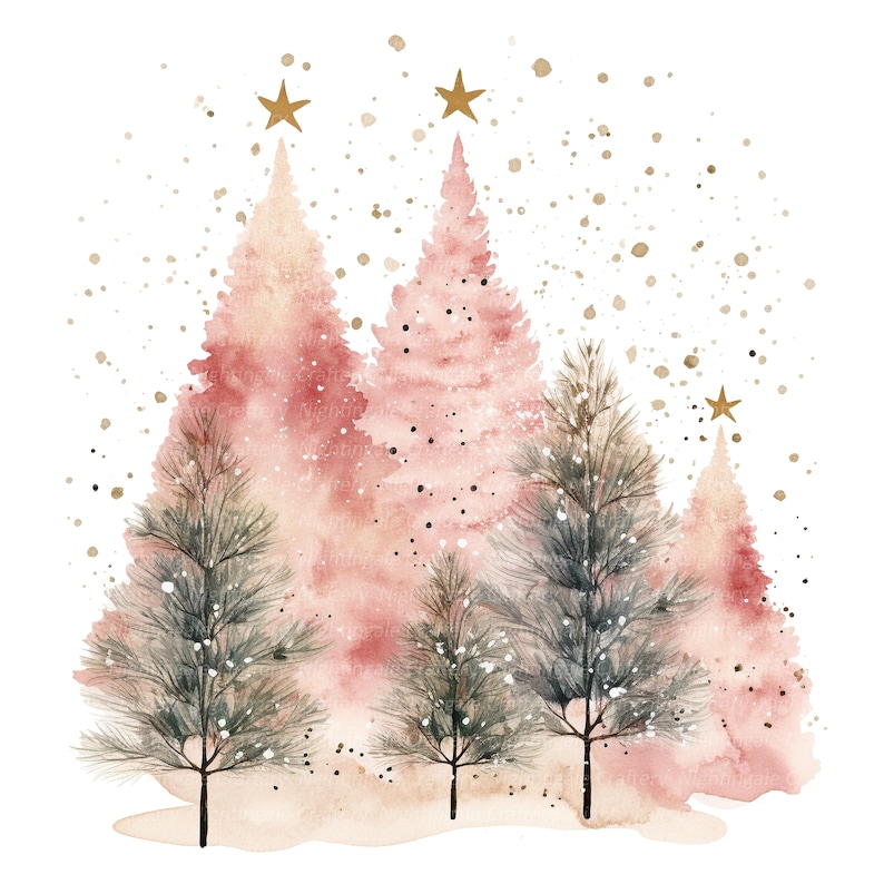 11 Christmas Card Clipart, Gold Glitter, Printable Watercolor clipart, High Quality JPG, Digital download, Paper craft, junk journal image 4