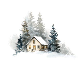 11 kersthuis clipart, winterlandschap, afdrukbare aquarel clipart, hoge kwaliteit png's, digitale download, papercraft, junk journal