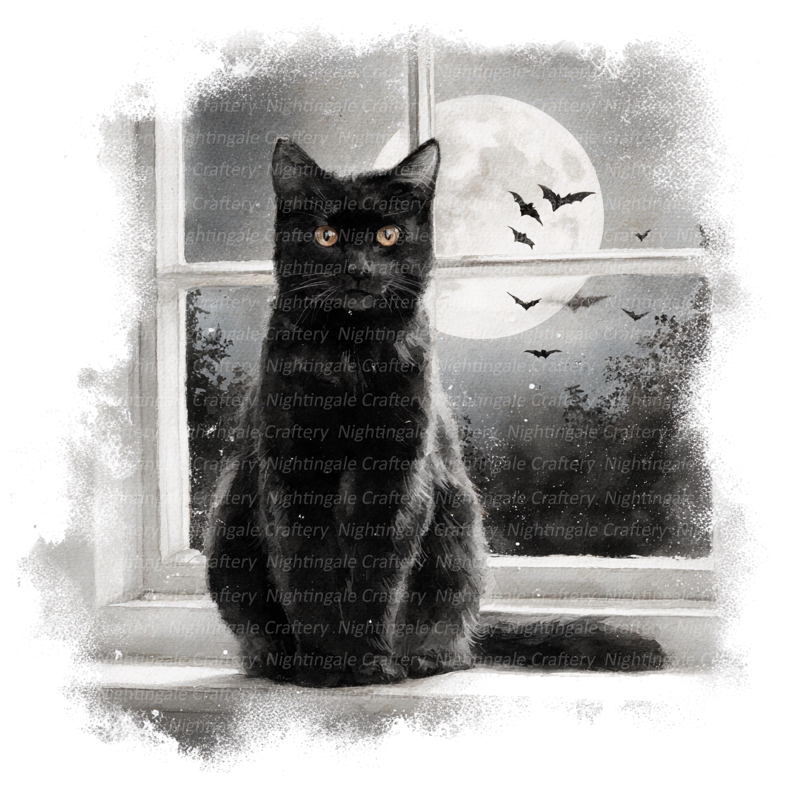 Black Cat on Pumpkin Clipart: Halloween Watercolor (digital Download ...