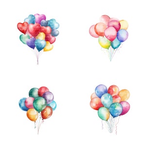 16 Party Luftballons Clipart, farbige Luftballons Clipart, druckbare Aquarell Clipart, 16 hochwertige JPGs, digitaler Download, Papierhandwerk