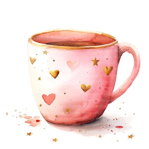 Taza de 10 corazones, imágenes prediseñadas de taza encantadora, taza rosa, imágenes prediseñadas de acuarela imprimibles, JPG de alta calidad, descarga digital, artesanía de papel, diarios basura