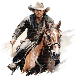 12 Clipart Cowboy, Cowboy del selvaggio West, Clipart acquerello stampabile, JPG/PNG di alta qualità, Download digitale, Carta artigianale, diario spazzatura