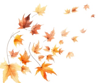 12 Clipart de feuilles d'automne qui tombent, feuilles d'automne, clipart aquarelle imprimable, fichiers JPG de haute qualité, téléchargement numérique, créations en papier, journaux indésirables