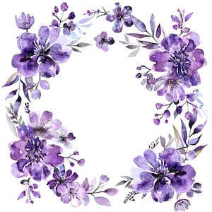 11 decorazioni floreali, cornice floreale, viola, clipart digitale, clipart acquerello, PNG di alta qualità, download digitale, artigianato di carta, diario spazzatura