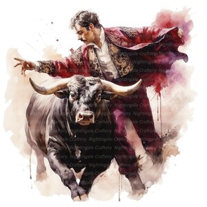10 Matador and Bull Clipart, Bullfighter Clipart, Printable Watercolor ...