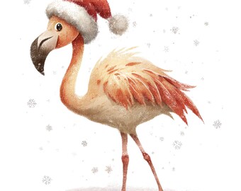 8 Christmas Flamingo Clipart, Funny Flamingo, Printable Watercolor clipart, High Quality JPGs, Digital download, Paper craft, junk journals