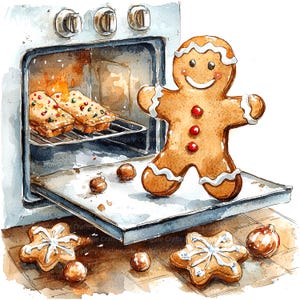 10 Gingerbread Family Clipart, Gingerbread Man, Christmas, Printable Watercolor clipart, High Quality JPGs, Digital download, Paper crafts