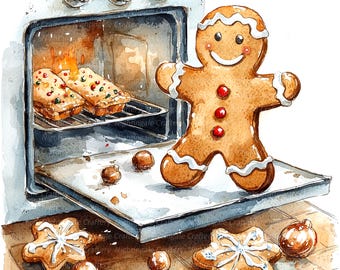 10 Gingerbread Family Clipart, Gingerbread Man, Christmas, Printable Watercolor clipart, High Quality JPGs, Digital download, Paper crafts