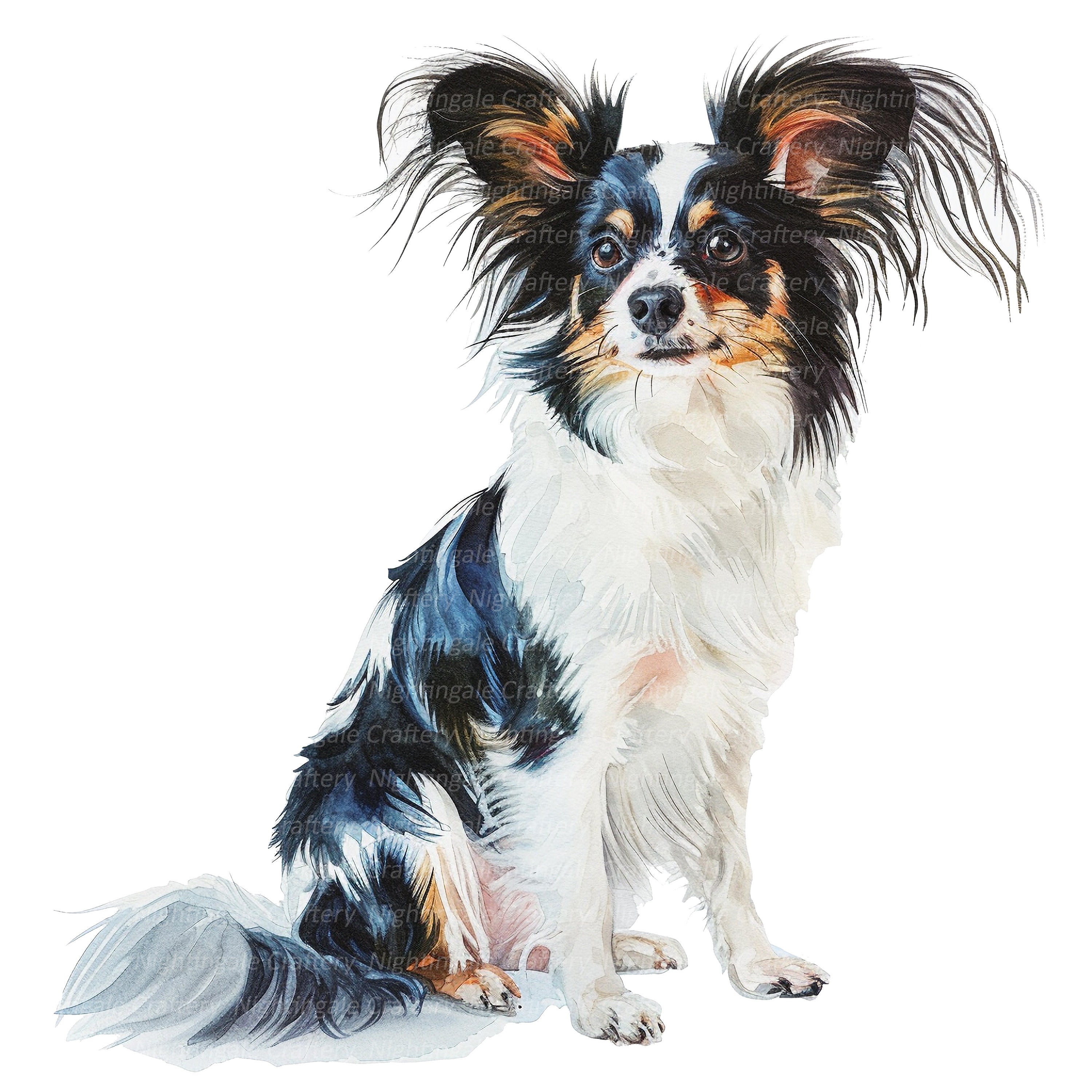 12 パピヨン犬のクリップアート、印刷可能な水彩画クリップアート、高