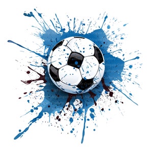 May include: A soccer ball with black and white panels is centered on a blue and maroon paint splatter design. The image has a white background. The text "Nightingale Craftery" is repeated around the image.