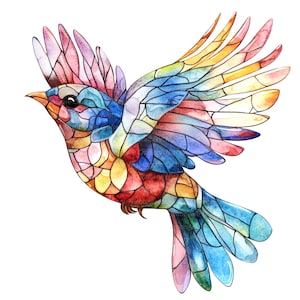 10 cliparts d'oiseau en vitrail, oiseaux abstraits, clipart aquarelle imprimable, fichiers JPG de haute qualité, téléchargement numérique, créations en papier, journal indésirable