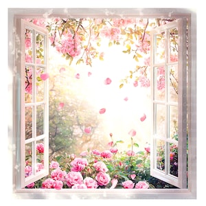 16 decorazioni per finestre con rose Clipart, finestra floreale con rose, clipart acquerello stampabile, JPG di alta qualità, download digitale, artigianato di carta