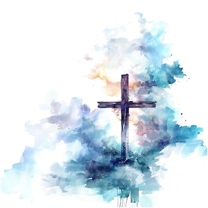 12 Cross in Clouds clipart, In Memoriam Cross, afdrukbare aquarel clipart, hoge kwaliteit png's, digitale download, Papercraft, tijdschriften