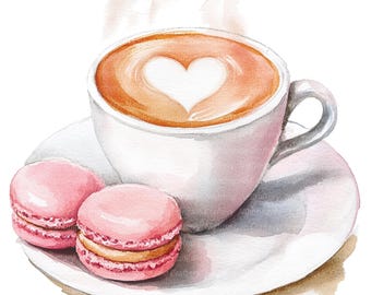 10 Romantic Coffee Clipart, Coffee Clipart, Printable Watercolor clipart, High Quality JPGs, Digital download, Paper craft, junk journals