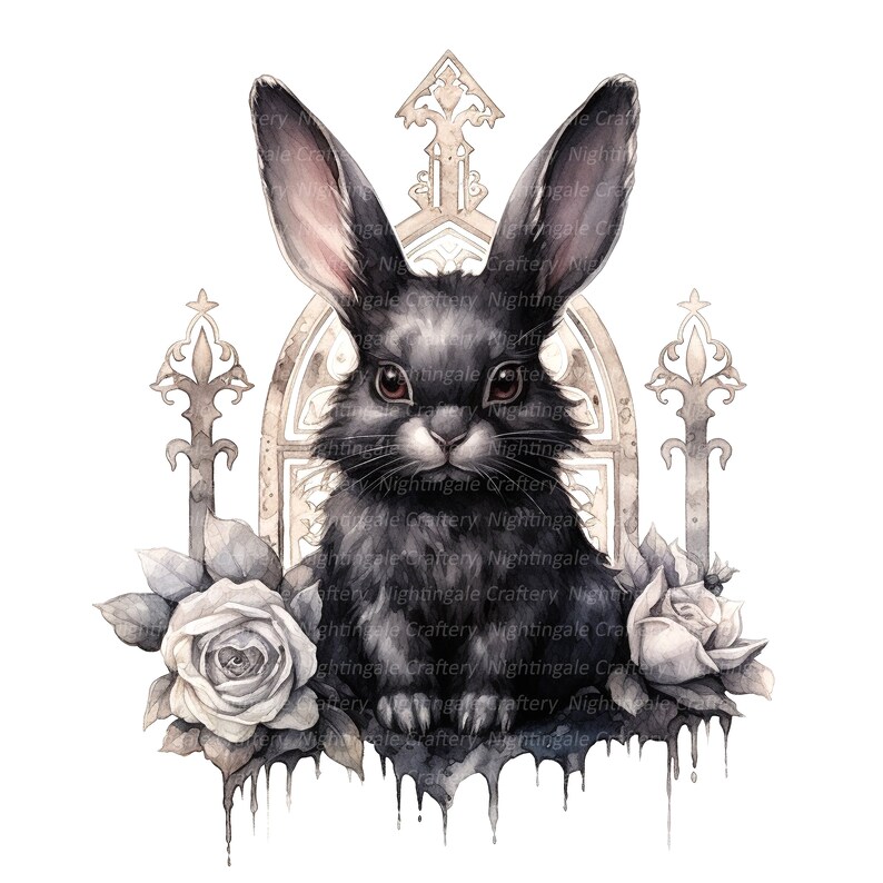 8 Gothic Bunny Clipart, Printable Watercolor Clipart, High Quality Jpgs ...