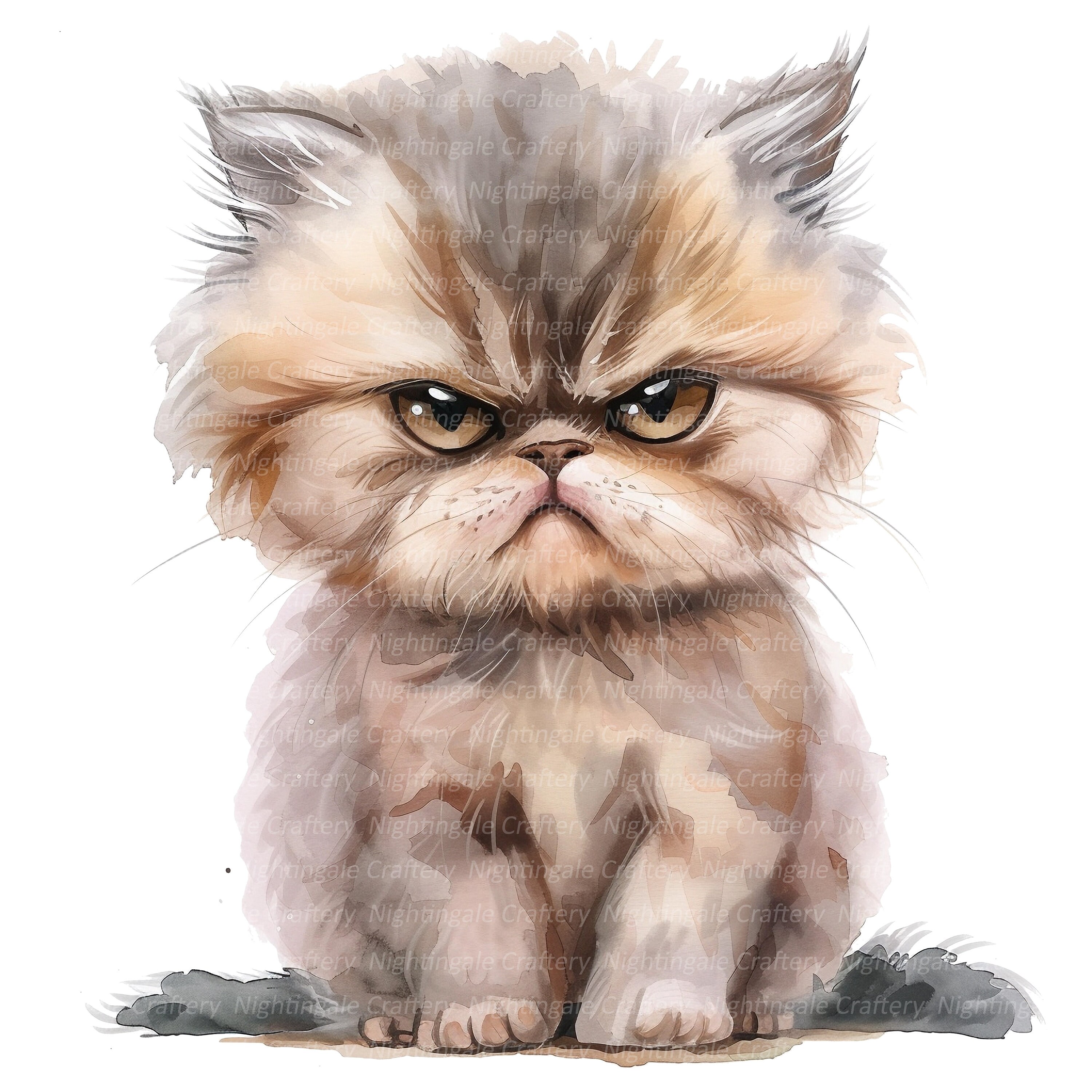 Gumpy Kitten 10 Super Grumpy Kitten Clipart, Fluffy Kitten, Printable Watercolor ...