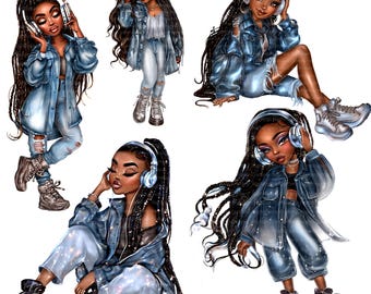 13 Black Girl Musical Clipart, Afro American Girl, Printable Watercolor clipart, High Quality PNGs, Digital download, Paper craft, journals