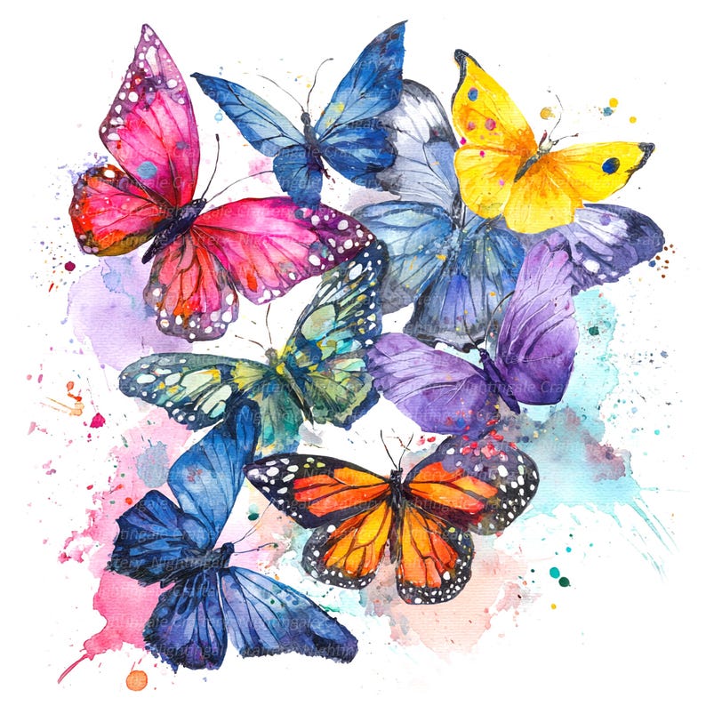12 Spring Butterflies Clipart, Floral Art, Printable Watercolor Clipart ...