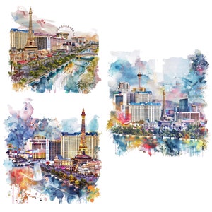 14 Clipart paesaggistiche delle città USA, clipart acquerello stampabile, JPG di alta qualità, download digitale, alta risoluzione, artigianato con la carta, arte della parete