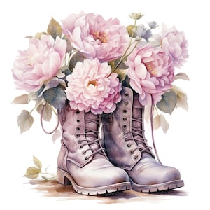 16 cliparts vintage bottes florales, Shabby Chic, clipart aquarelle imprimable, PNG de haute qualité, téléchargement numérique, créations en papier, journaux indésirables