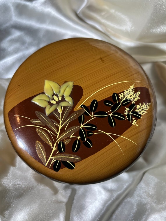 Two Vintage Floral Japanese Lacquered Trinket Boxe