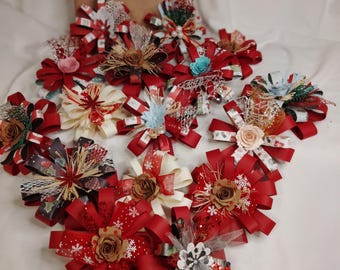 Handmade Christmas Gift Bows, Red Cardstock, Holiday Decor (8 Pack) - SAME DAY SHIPPING