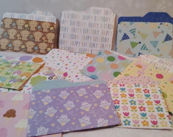 Mini File Folders – Birthday Themed Junk Journal Ephemera, Scrapbooking Supplies (6 pcs)