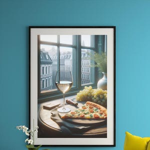 Szampan i pizza cyfrowa sztuka ścienna, dziwaczny wystrój wózka barowego, zabawny kapryśny, dekoracja wózka barowego ze sztuką koktajlową, ściana kuchenna, prezent dla miłośnika koktajli