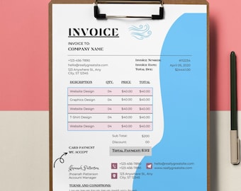 Digital Editable Invoice, Edit in Canva, Business Editable Invoice,Invoice Editable Template, Invoice Download