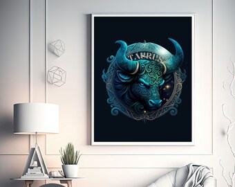 Digital Wall Art Zodiac Taurus , Wall Art for Home Decor, Custom Wall Art, Printable Digital Wall Art, Art For Wall, Wall Art Gift