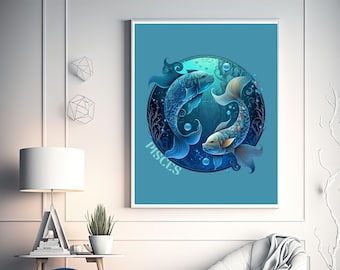 Digital Wall Art Zodiac "Pisces" , Wall Art for Home Decor, Custom Wall Art, Printable Digital Wall Art, Art For Wall, Wall Art Gift