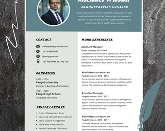 Administration Manager Resume Template with Photo, Professional Digital Resume, Canva Template Resume, Custom Resume for Professionals