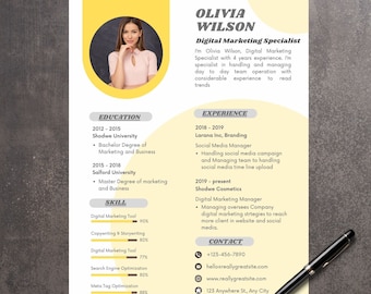 Marketing Specialist Resume Template with Photo, Professional Digital Resume, Canva Template Resume, Custom Resume for Professionals