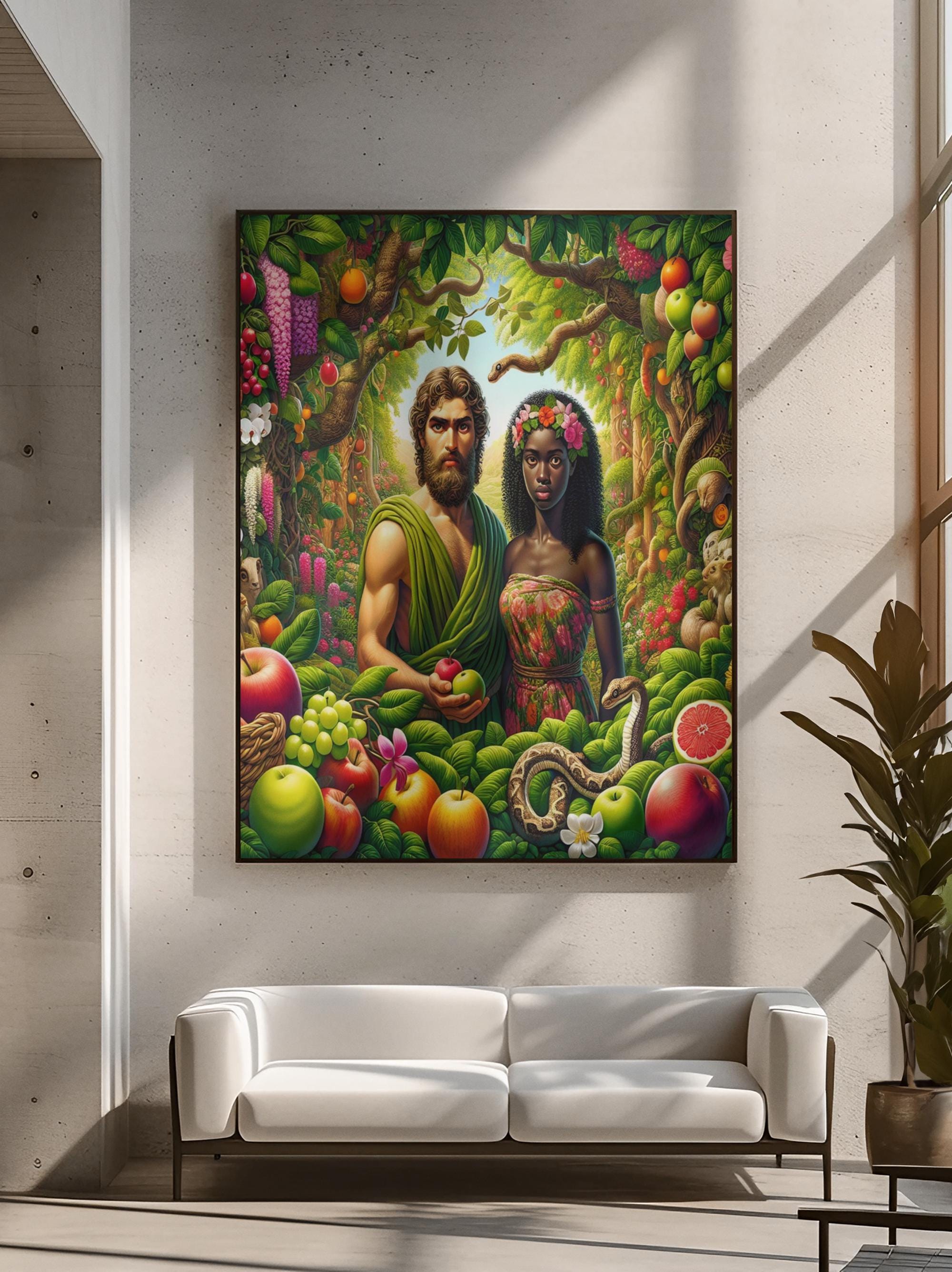 Adam and Eve Garden of Eden Digital Wall Art Prints | Colorful Biblical ...