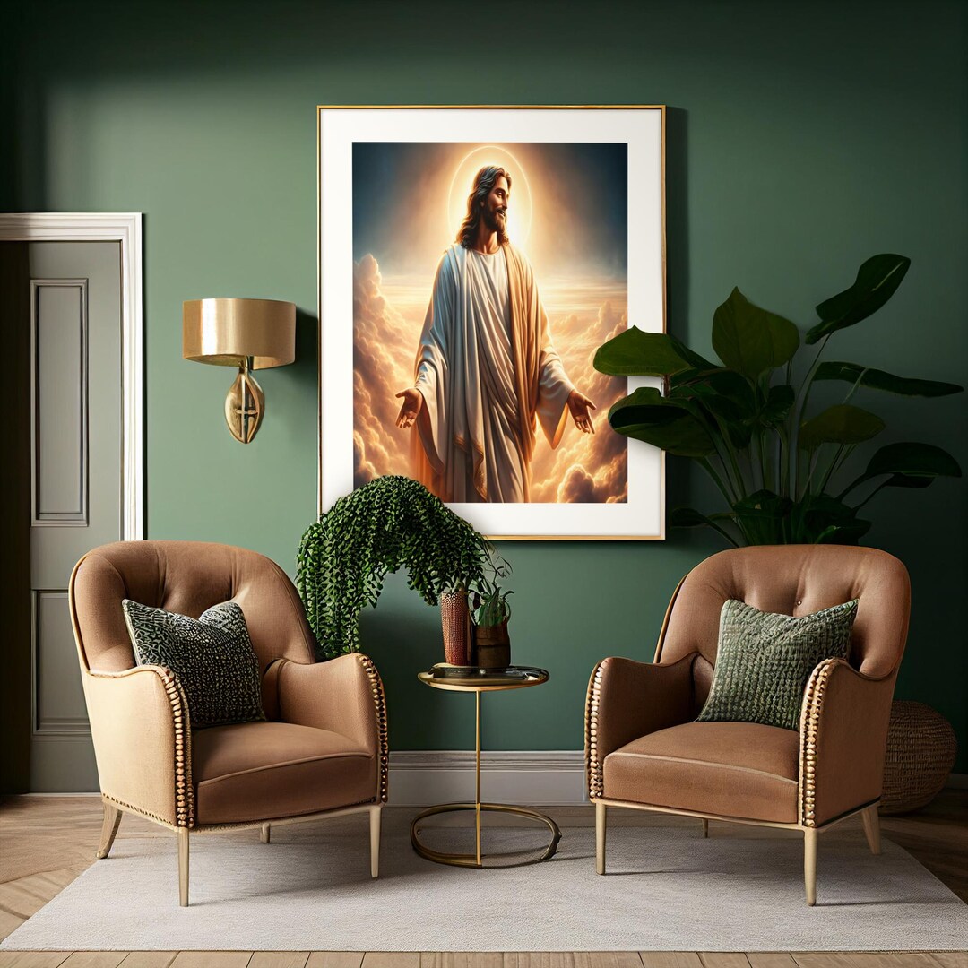 Radiant Jesus in the Clouds Digital Wall Art – Glowing Savior Christian ...