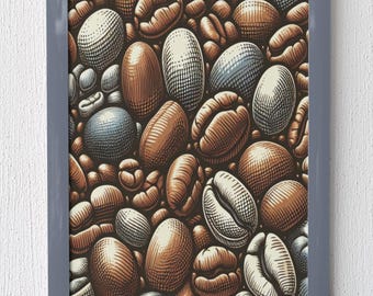 Kaffeebohne Digitaldrucke - Vintage Kaffee-Liebhaber Wandkunst, rustikales Cafe Küchendekor, digitaler Download, Retro Kaffeebohnen Illustration