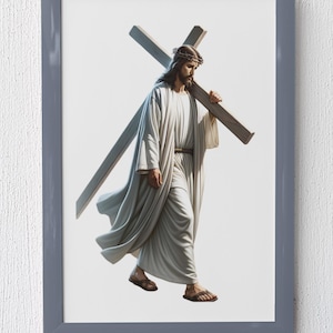 Jesus Carrying the Cross Art – Christian Digital Wall Prints, Jesus Christ Print, Faith-Based Digital Download, Powerful Religious Artwork