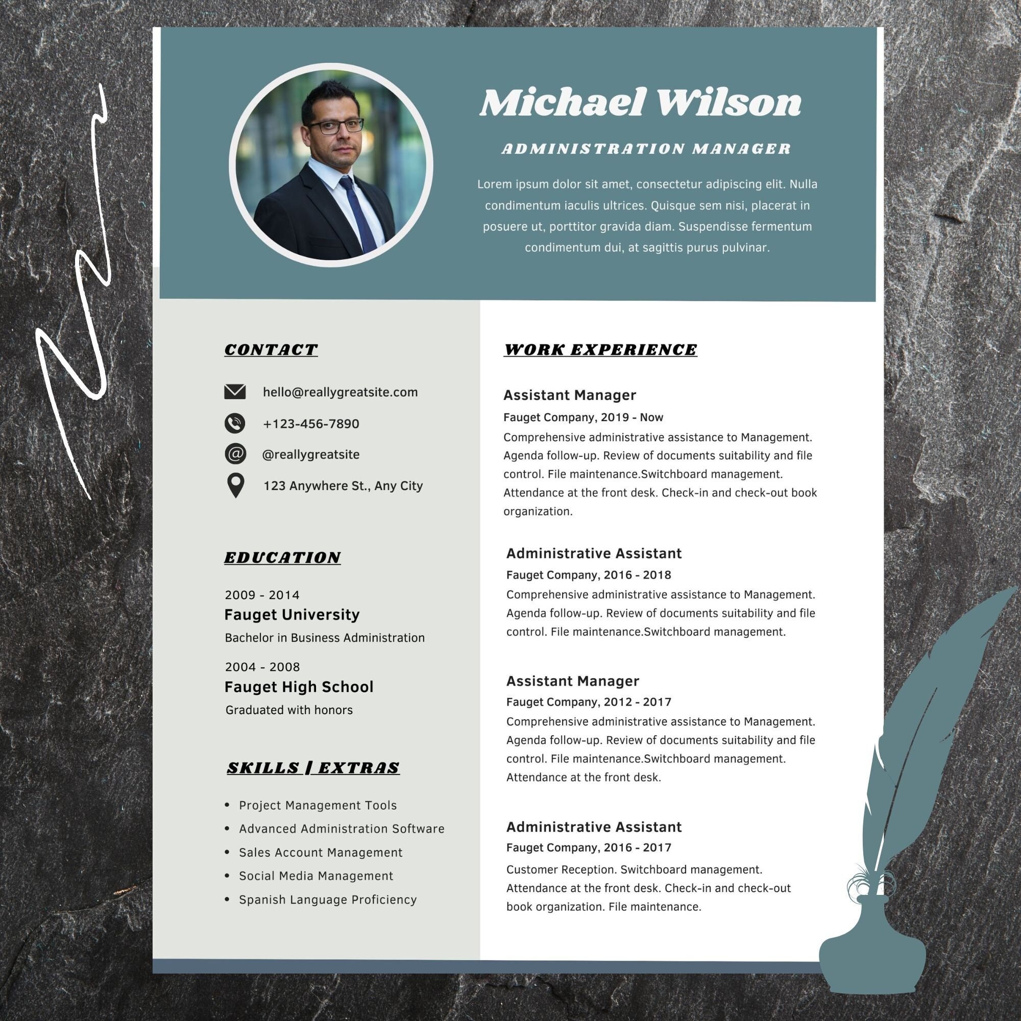 Administration Manager Resume Template With Photo, Professional Digital