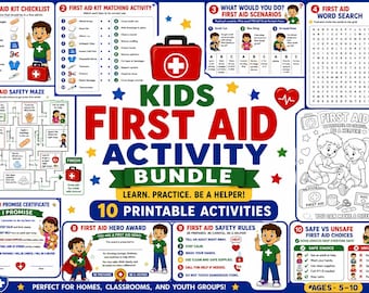 Kids First Aid Activity Bundle Printable | Safety Worksheets for Children | Emergency Preparedness Learning Pack Ages 5-10