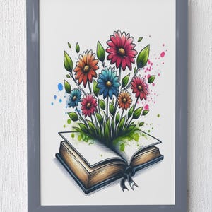 Floral Buchwand Digitale Kunst Drucke | Digitaler Download für Lehrer & Buchliebhaber | Blühendes Wissen Dekor | Aquarell Blumen im Buch