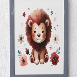 Cute Baby Lion Digital Wall Art Prints, Safari Nursery Animal Print, Watercolor Jungle Theme Decor, Digital Download for Kids Room