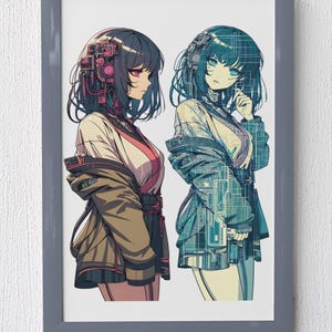 Cyberpunk Anime Girl Art – Futuristic Digital Download, Sci-Fi Manga Character Print, Techwear Aesthetic Poster, Neon Mecha Wall Decor