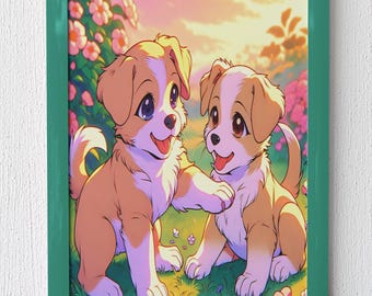 Cute Puppy Digital Wall Art Prints – Cartoon Dog Printable for Nursery or Kids Room, Playful Animal Decor, Instant Download, Dog Lover Gift