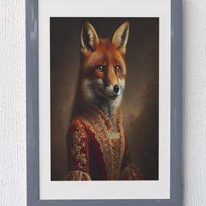 Regal Fox Portrait Digital Download – Victorian Animal Wall Art, Anthropomorphic Fox in Dress, Whimsical Vintage Printable Home Decor