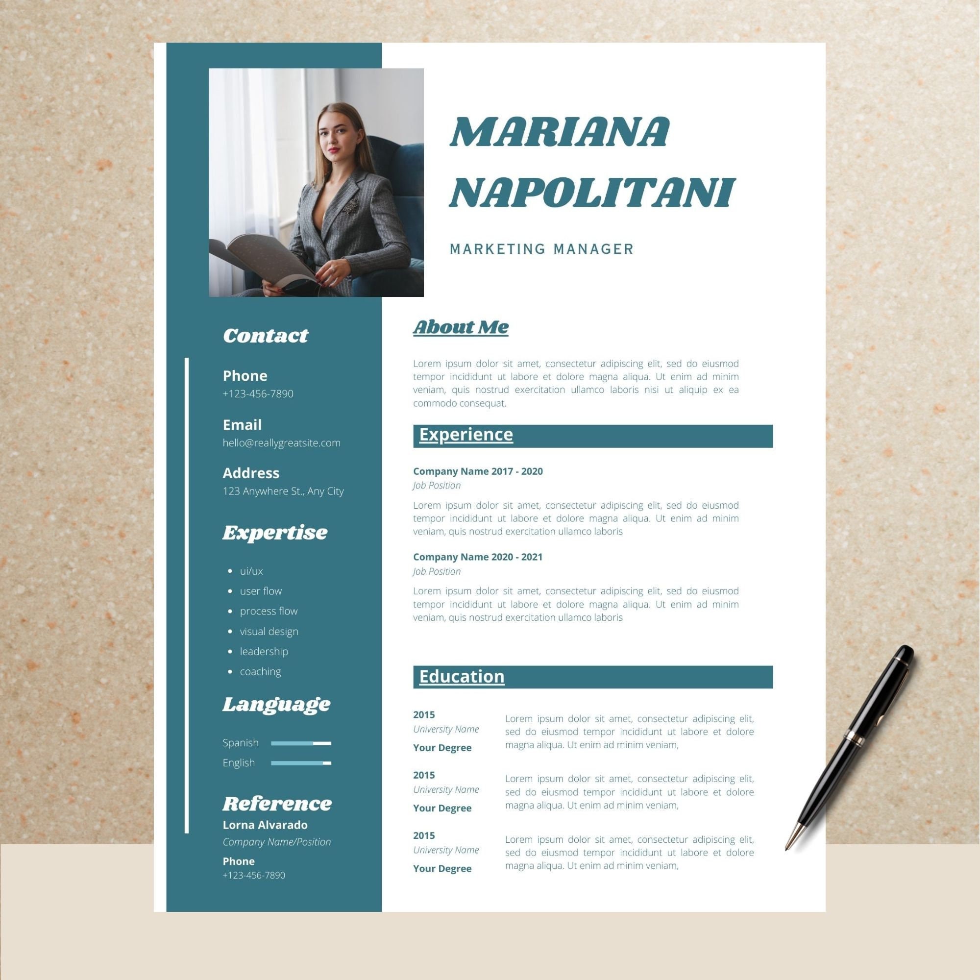 Marketing Manager Resume Template With Photo, Professional Digital ...