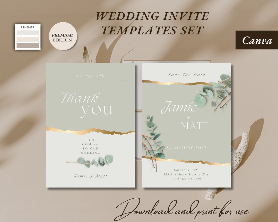Sage Green Wedding Invitation Template Suite (digital Download) - Etsy