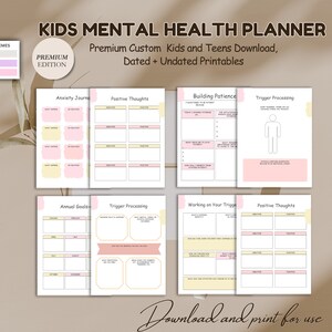 Diario de salud mental para niños, Diario personalizable para niños, Rastreador de bienestar emocional, Cuaderno de cuidado personal, Planificador de salud mental